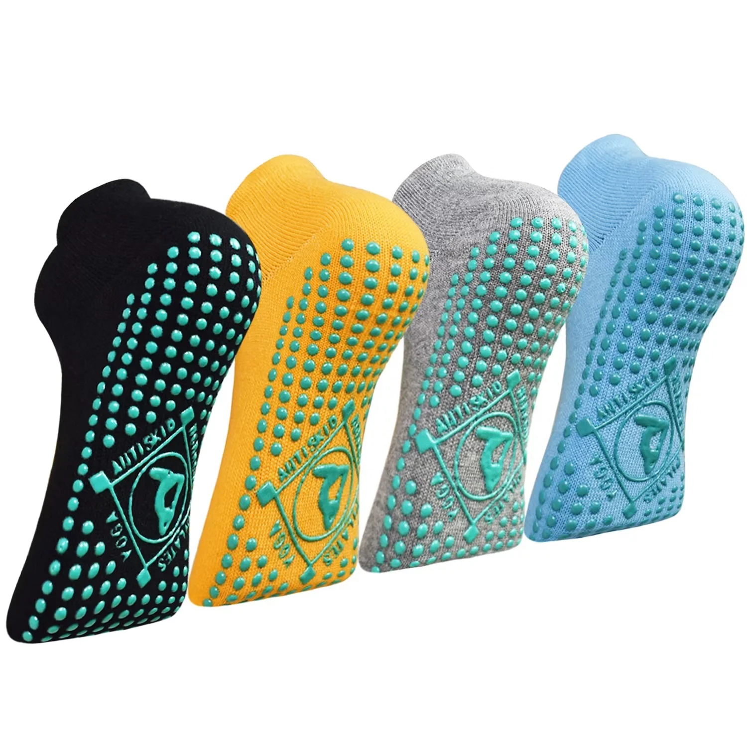 4 Pairs of Non-Slip Grip Socks for Pilates and Yoga – Sticky Ballet Exercise and Hospital Socks for Ladies