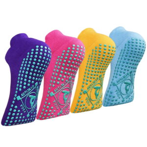 4 Pairs of Non-Slip Grip Socks for Pilates and Yoga – Sticky Ballet Exercise and Hospital Socks for Ladies