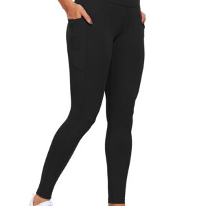 NELEUS Girls’s Excessive-Waisted Ankle Yoga Leggings for Exercises with Two Pockets, Black, US Dimension L