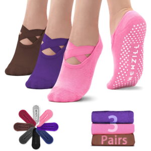 Ladies’s Non-Slip Yoga Socks, 3-Pack, Multicolor – Excellent for Pilates, Ballet, Dance, and Barefoot Workouts