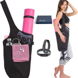 Zenifit Yoga Mat Bag: Lengthy Tote with Pockets for Yoga Equipment, Consists of Bonus Yoga Mat Strap, Suits Your Pilates Mat – Accessible in Black and Lavender